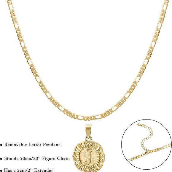 Personalized 14K Gold Plated Initial Necklace for Women - Elegant Figaro Style - Picture 8 of 8